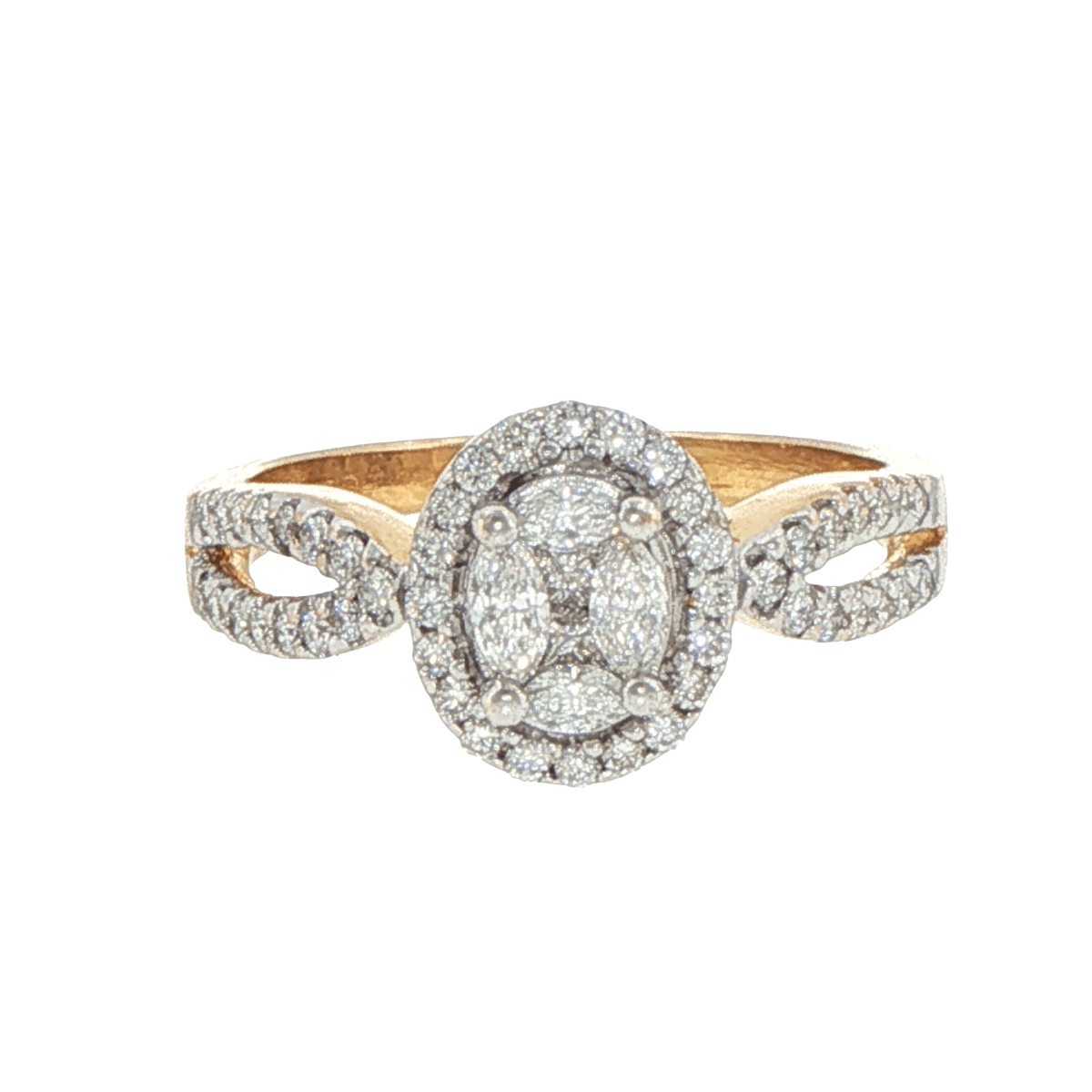 18ct Yellow Gold Diamond Cluster Halo Ring with Split Shank - Mega Cash Sydney