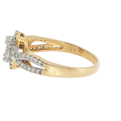 18ct Yellow Gold Diamond Cluster Halo Ring with Split Shank - Mega Cash Sydney