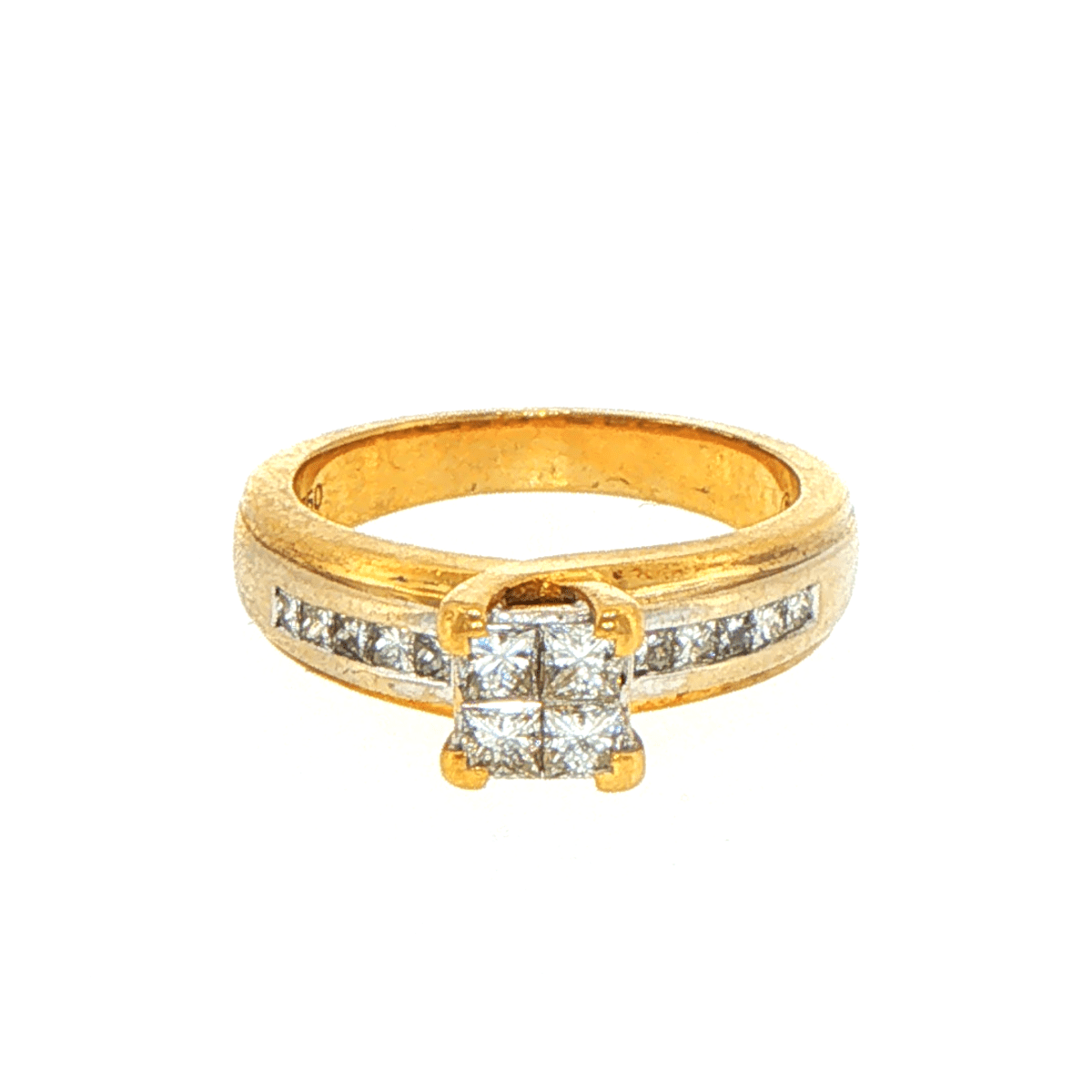 18ct Yellow Gold Diamond Cluster Ring with Channel-Set Shoulders - Mega Cash Sydney