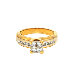 18ct Yellow Gold Diamond Cluster Ring with Channel-Set Shoulders - Mega Cash Sydney