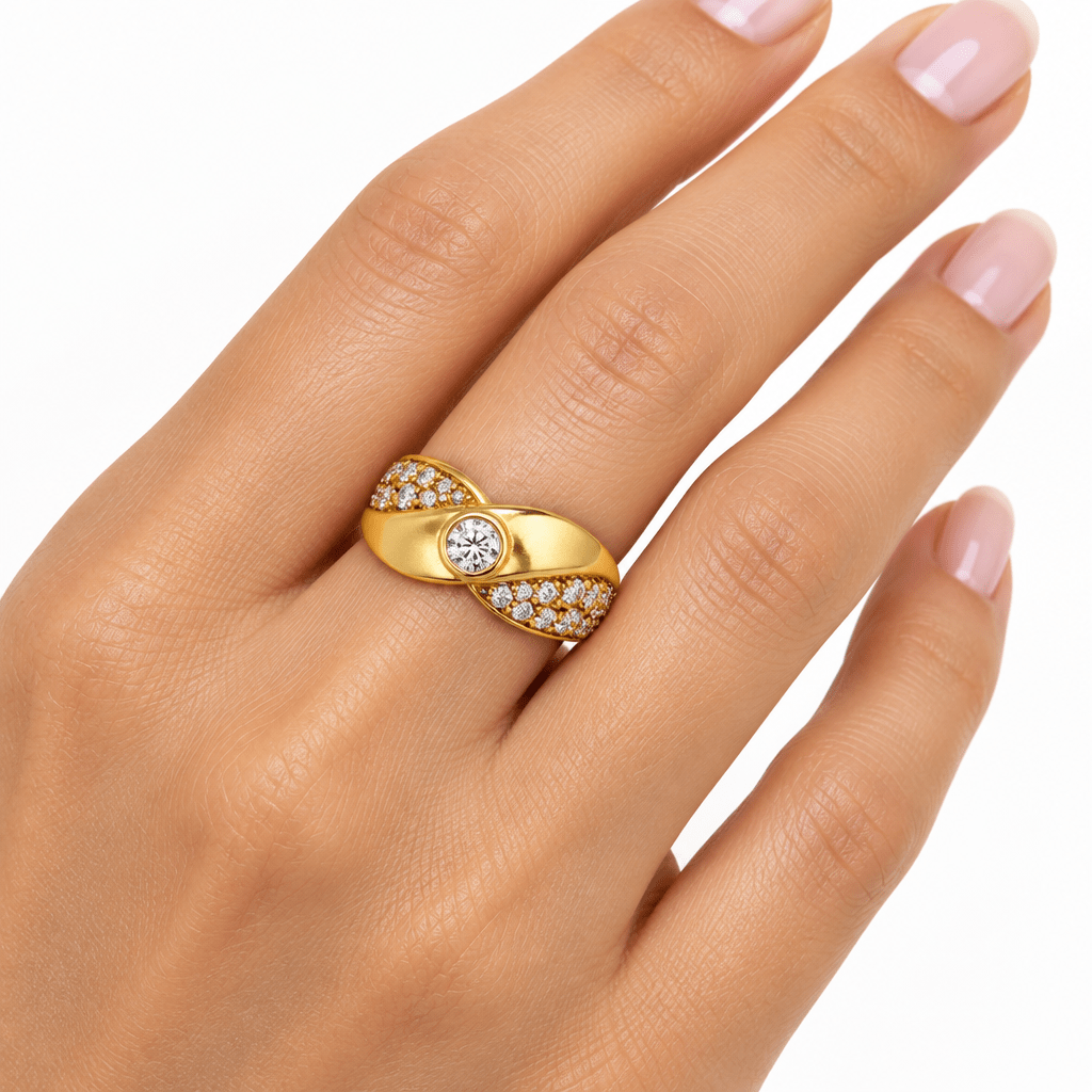 18ct Yellow Gold Diamond Crossover Cocktail Ring with Valuation - Mega Cash Sydney