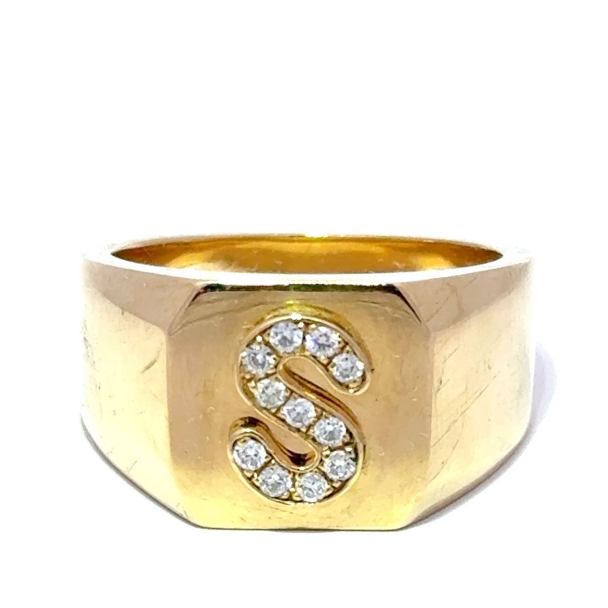 18ct Yellow Gold Diamond Initial 'S' Signet Ring - Mega Cash Sydney