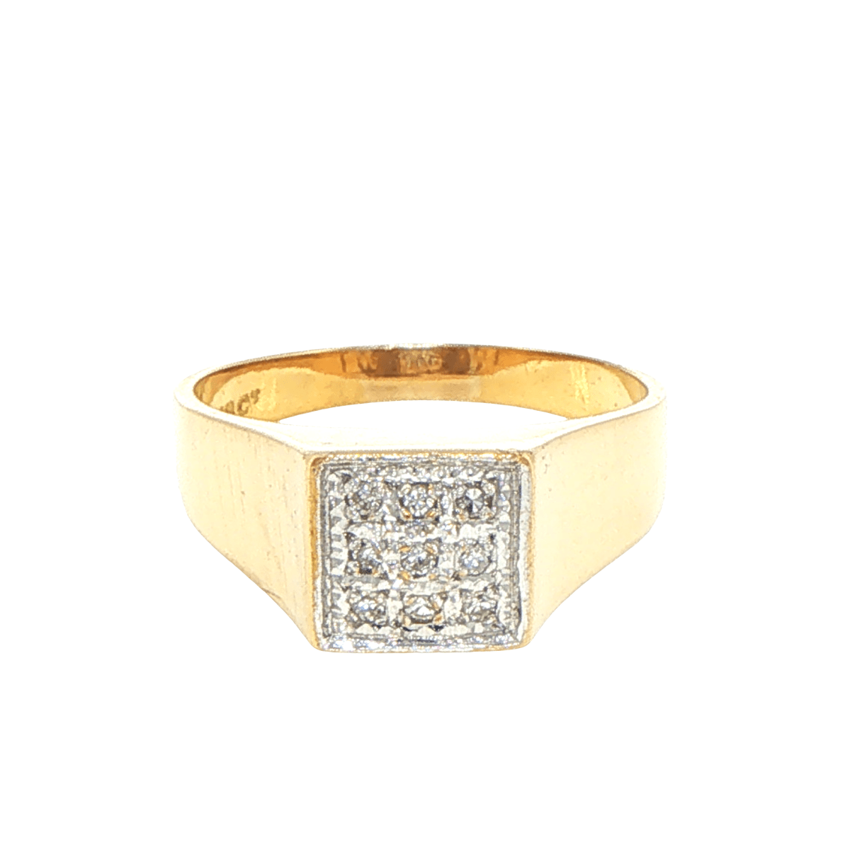 18ct Yellow Gold Diamond Square Pavé Signet Ring - Mega Cash Sydney