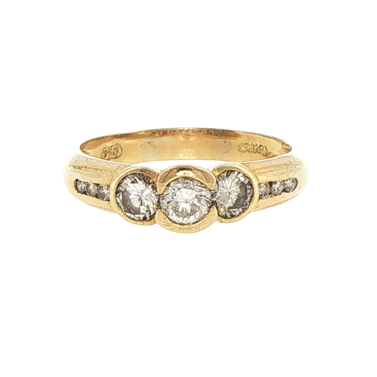 18ct Yellow Gold Diamond Trilogy Ring with Channel Accents and Valuation - Mega Cash Sydney