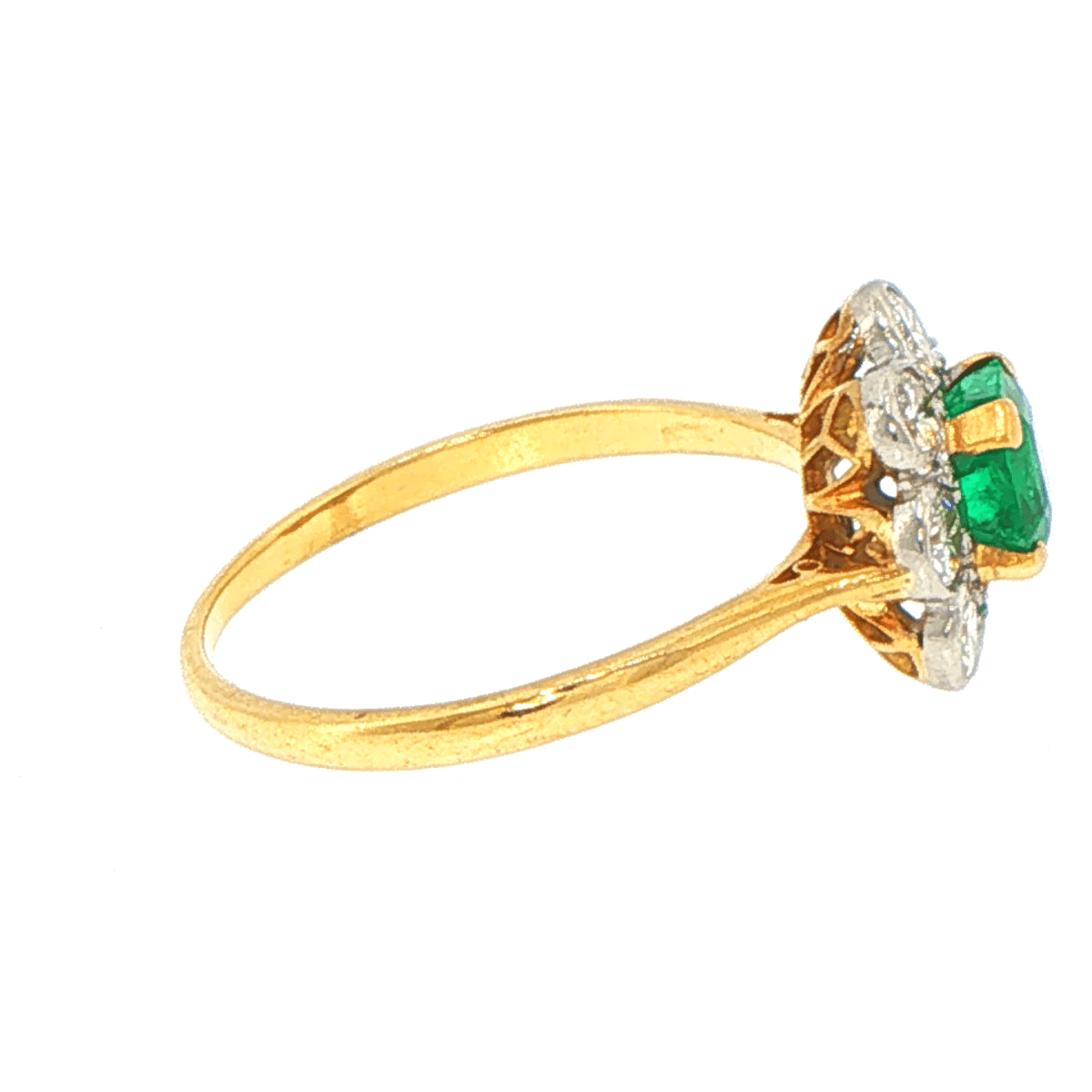 18ct Yellow Gold Emerald Cocktail Ring with Scalloped Halo with Valuation - Mega Cash Sydney