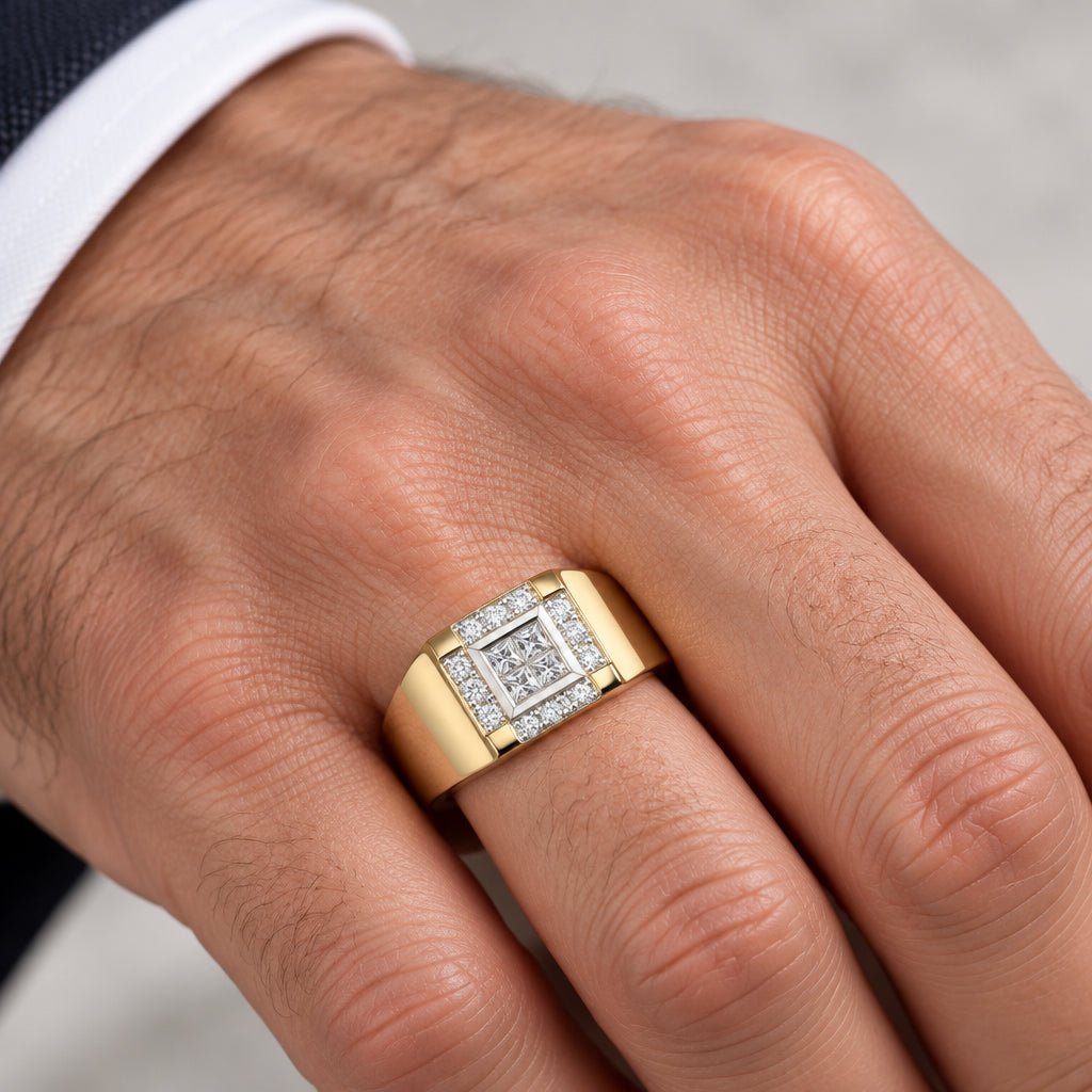 18ct Yellow Gold Geometric Diamond Cluster Signet Ring - Mega Cash Sydney