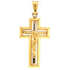 18ct Yellow Gold Layered Two-Tone Crucifix Pendant - Mega Cash Sydney