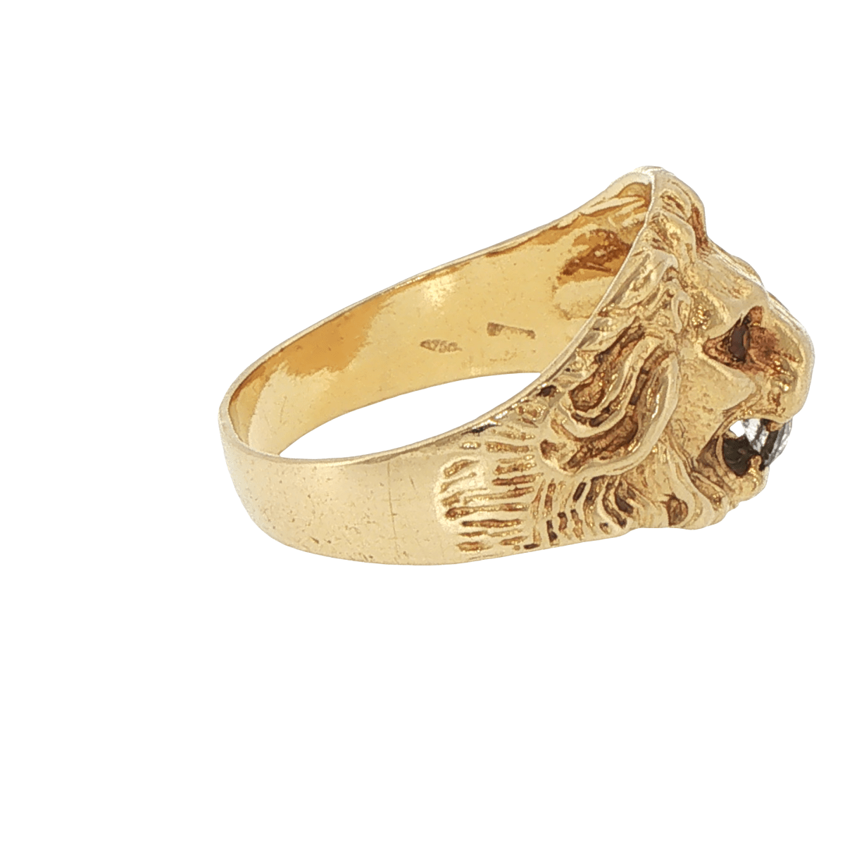 18ct Yellow Gold Lion Head Signet Ring with Rubies and Cubic Zirconia - Mega Cash Sydney