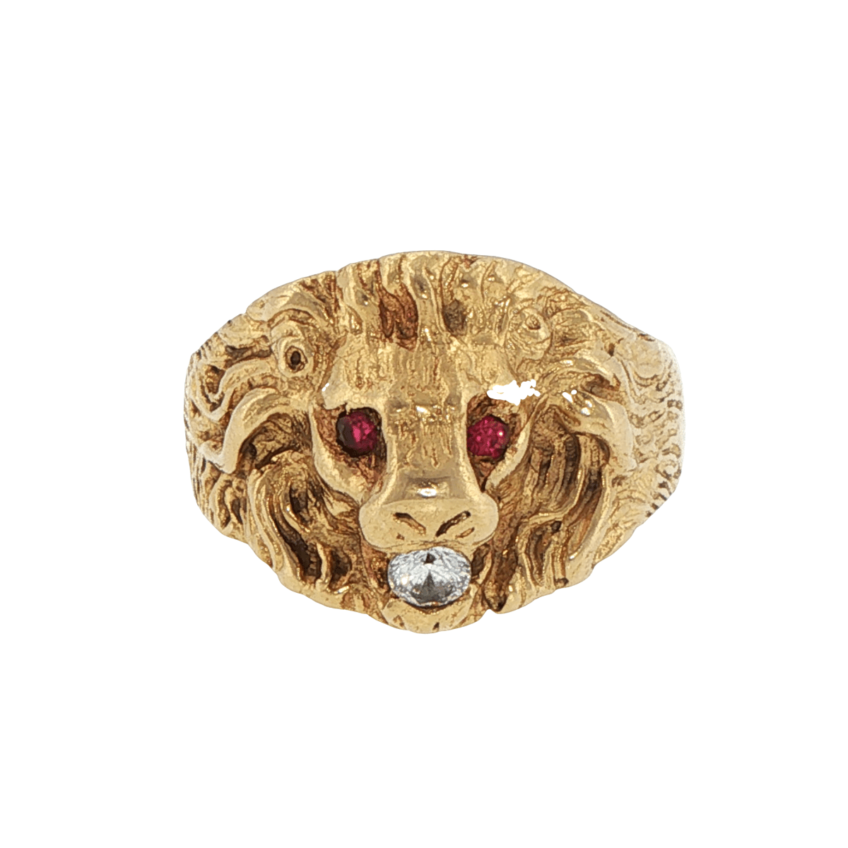 18ct Yellow Gold Lion Head Signet Ring with Rubies and Cubic Zirconia - Mega Cash Sydney