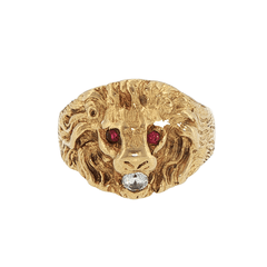 18ct Yellow Gold Lion Head Signet Ring with Rubies and Cubic Zirconia - Mega Cash Sydney