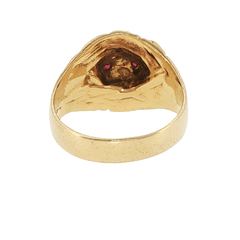 18ct Yellow Gold Lion Head Signet Ring with Rubies and Cubic Zirconia - Mega Cash Sydney