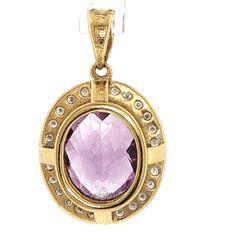 18ct Yellow Gold Oval Amethyst Halo Pendant - Mega Cash Sydney