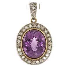 18ct Yellow Gold Oval Amethyst Halo Pendant - Mega Cash Sydney
