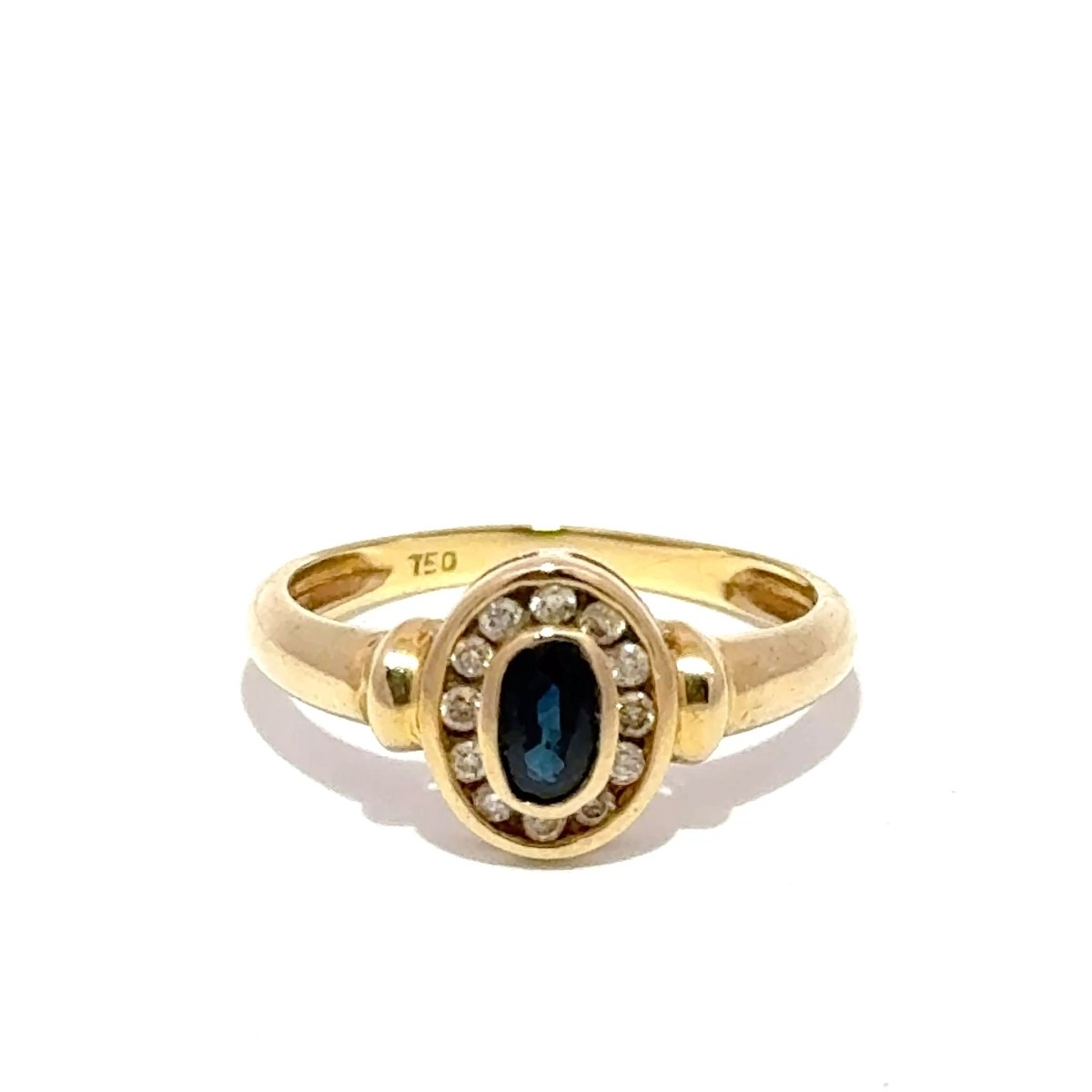 18ct Yellow Gold Oval Deep Blue Sapphire Halo Ring - Mega Cash Sydney
