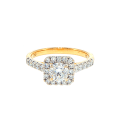 18ct Yellow Gold Round Lab Grown Diamond Cushion Halo Engagement Ring - Mega Cash Sydney