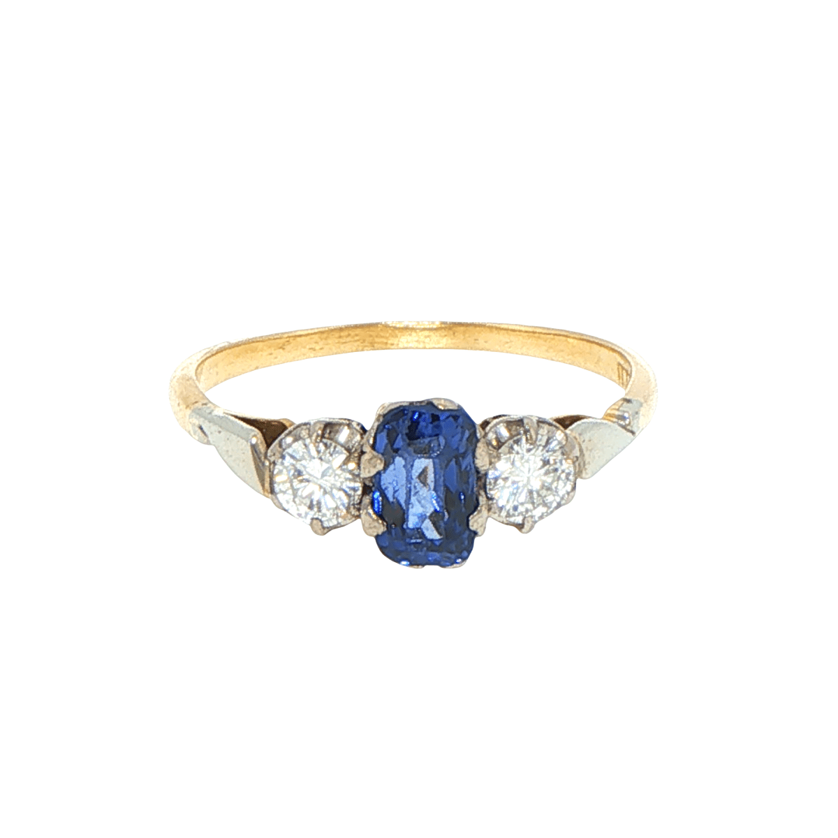 18ct Yellow Gold Royal Blue Sapphire and Diamond Three-Stone Ring with Valuation - Mega Cash Sydney