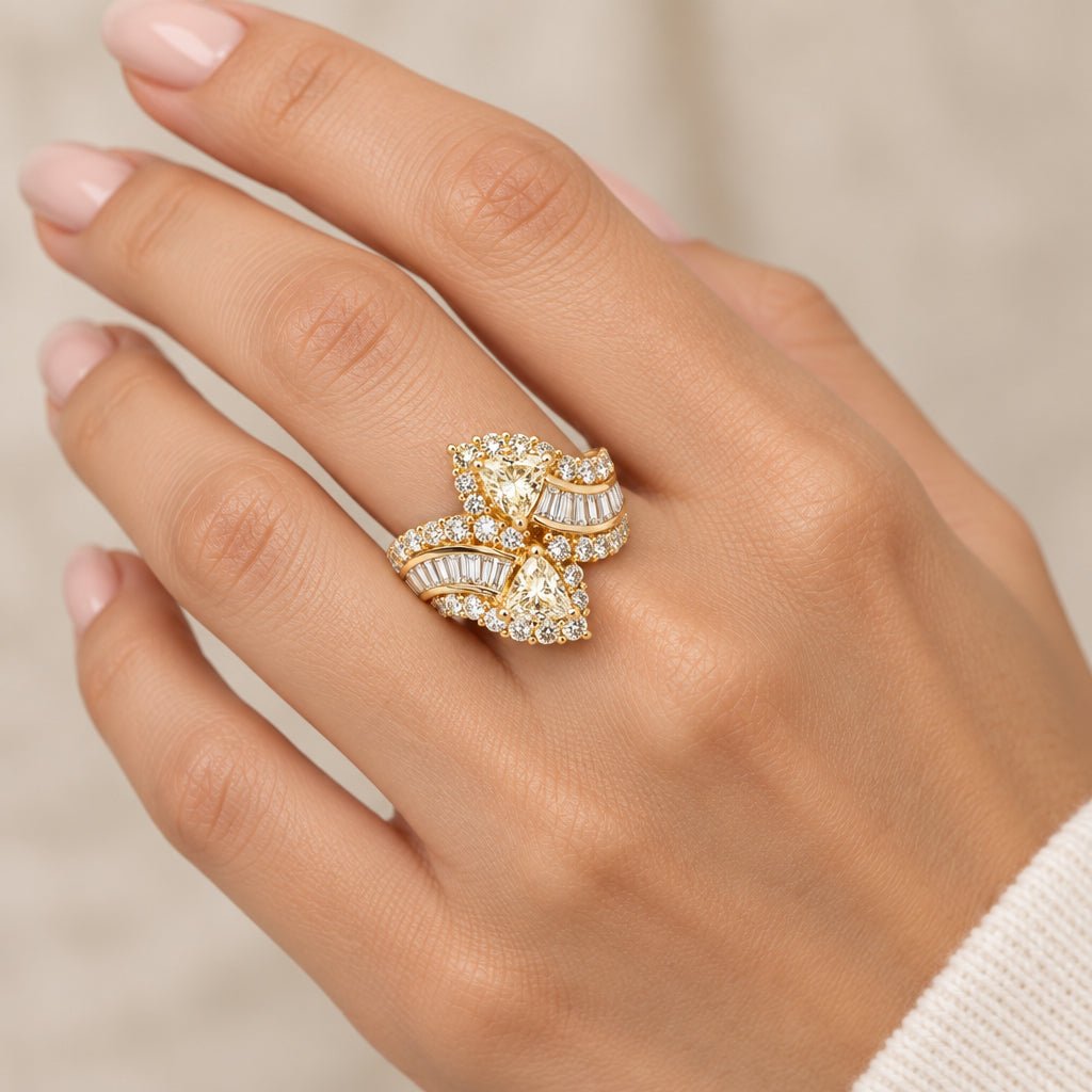 18ct Yellow Gold Trilliant Cut Diamond Bypass Cocktail Ring - Mega Cash Sydney