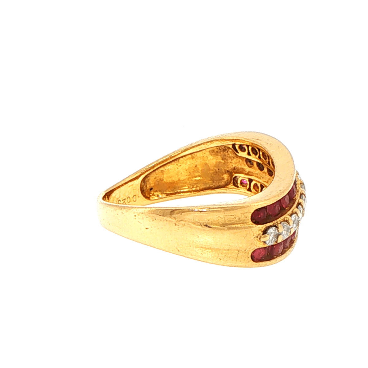 18ct Yellow Gold Wave Band Ring with Rubies and Diamonds - Mega Cash Sydney