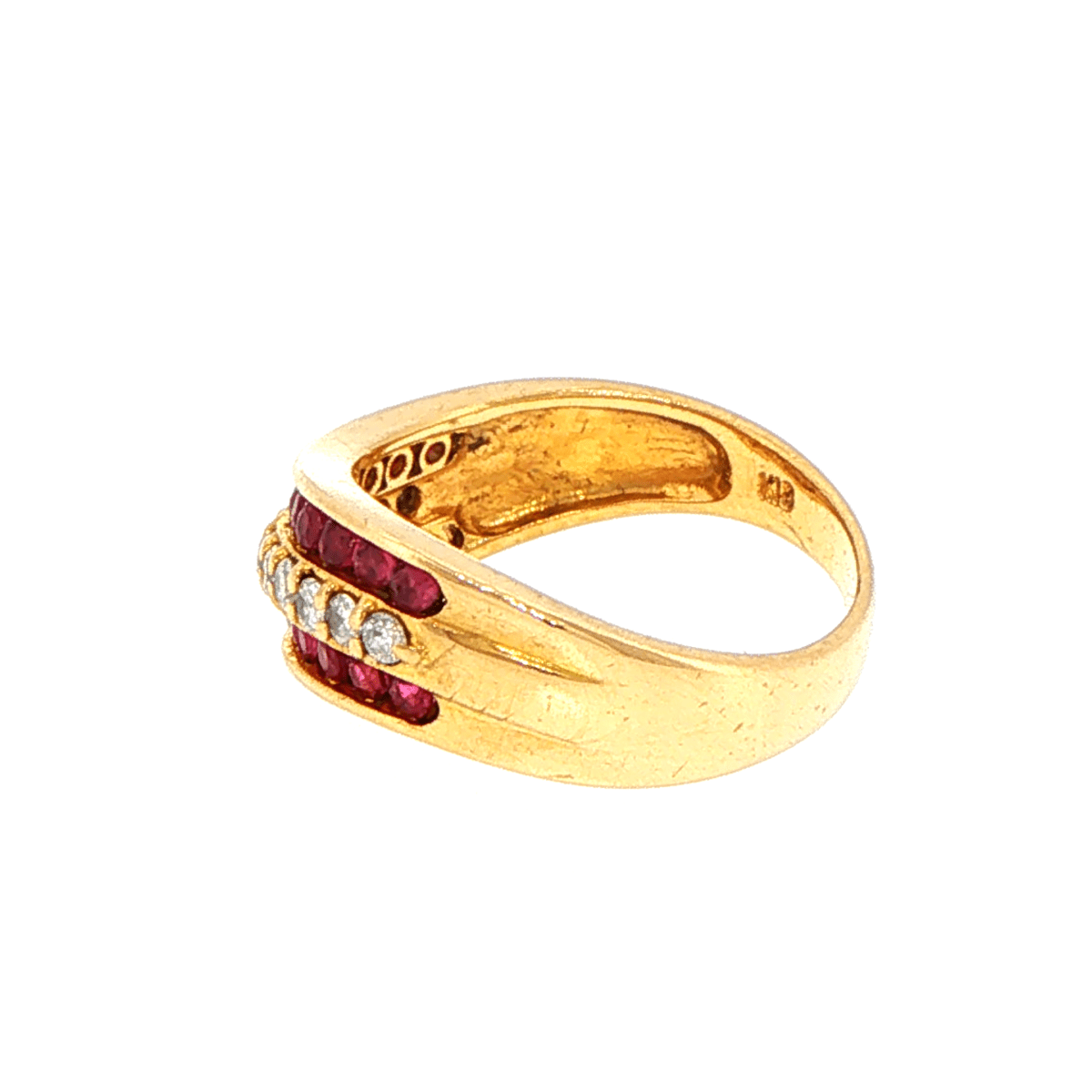 18ct Yellow Gold Wave Band Ring with Rubies and Diamonds - Mega Cash Sydney