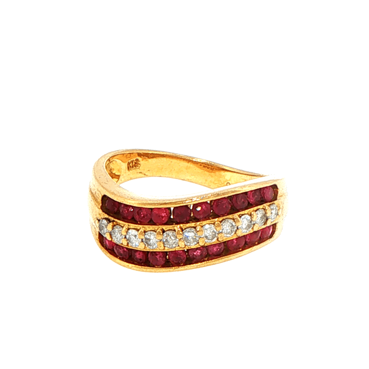 18ct Yellow Gold Wave Band Ring with Rubies and Diamonds - Mega Cash Sydney