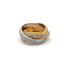 18ct Yellow & White Gold Diamond Interlocking Triple Band Russian Wedding Ring - Mega Cash Sydney