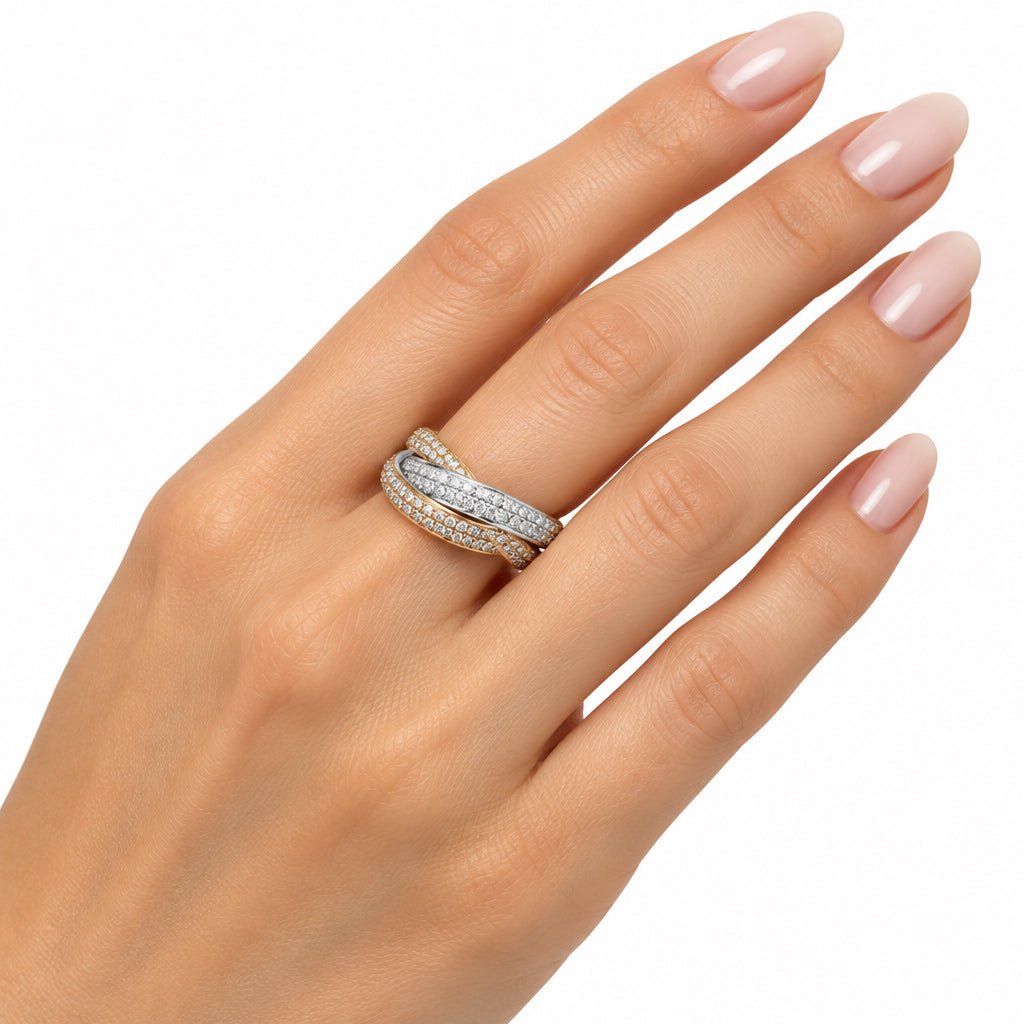 18ct Yellow & White Gold Diamond Interlocking Triple Band Russian Wedding Ring - Mega Cash Sydney