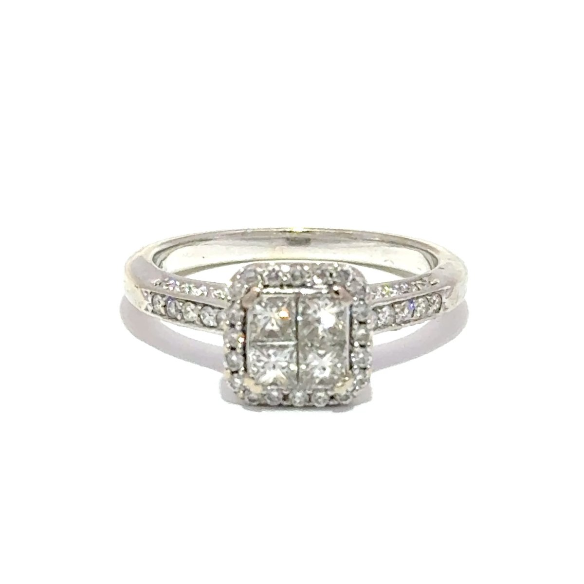 18k White Gold Diamond Quad Cluster Halo Ring - Mega Cash Sydney