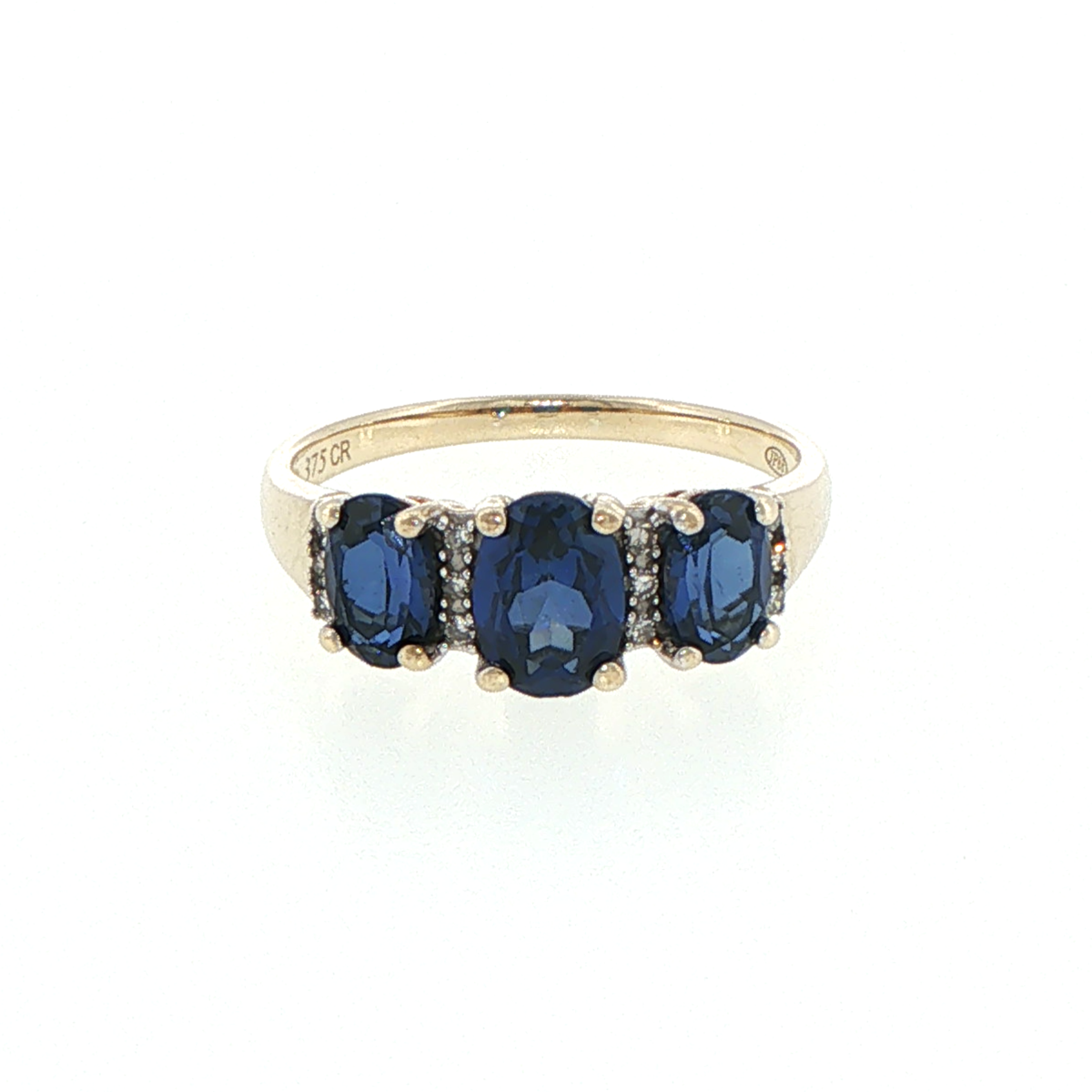 9ct Yellow Gold Royal Blue Three-Stone and Diamond Ring