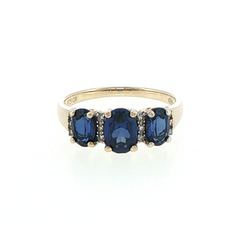 9ct Yellow Gold Royal Blue Three-Stone and Diamond Ring