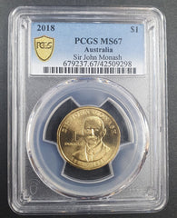 2018 - $1 Australian Sir John Monash - PCGS MS67 - Mega Cash Sydney