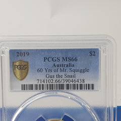 2019 - $2 60 Yrs of Mr. Squiggle Gus the Snail - PCGS MS66 - Mega Cash Sydney