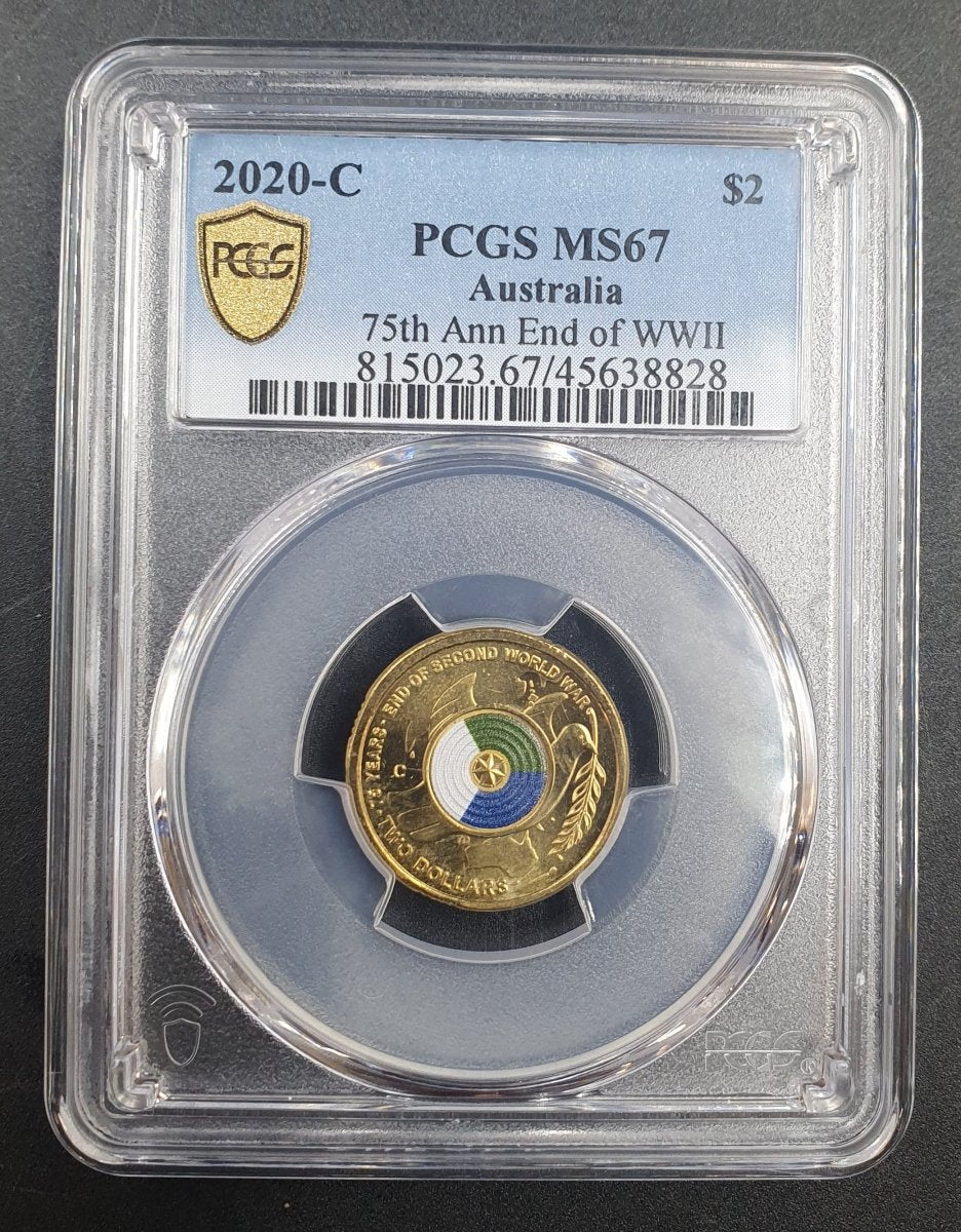2020 - C - $2 Australian 75th Ann End of WWII - PCGS MS67 - Mega Cash Sydney