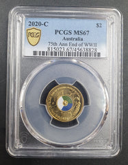 2020 - C - $2 Australian 75th Ann End of WWII - PCGS MS67 - Mega Cash Sydney