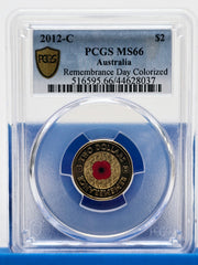 Australia 2012 $2 Remembrance Day Colorized Red Poppy C mint  – PCGS MS66
