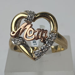 LADIES 10CT CZ HEART MOM RING 3.7GMS Ring Size 0 1/2 / 8 US