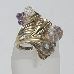 LADIES 9CT FANCY LEAF/ BALLS RING 5.5GMS Ring Size P / 8.5 US