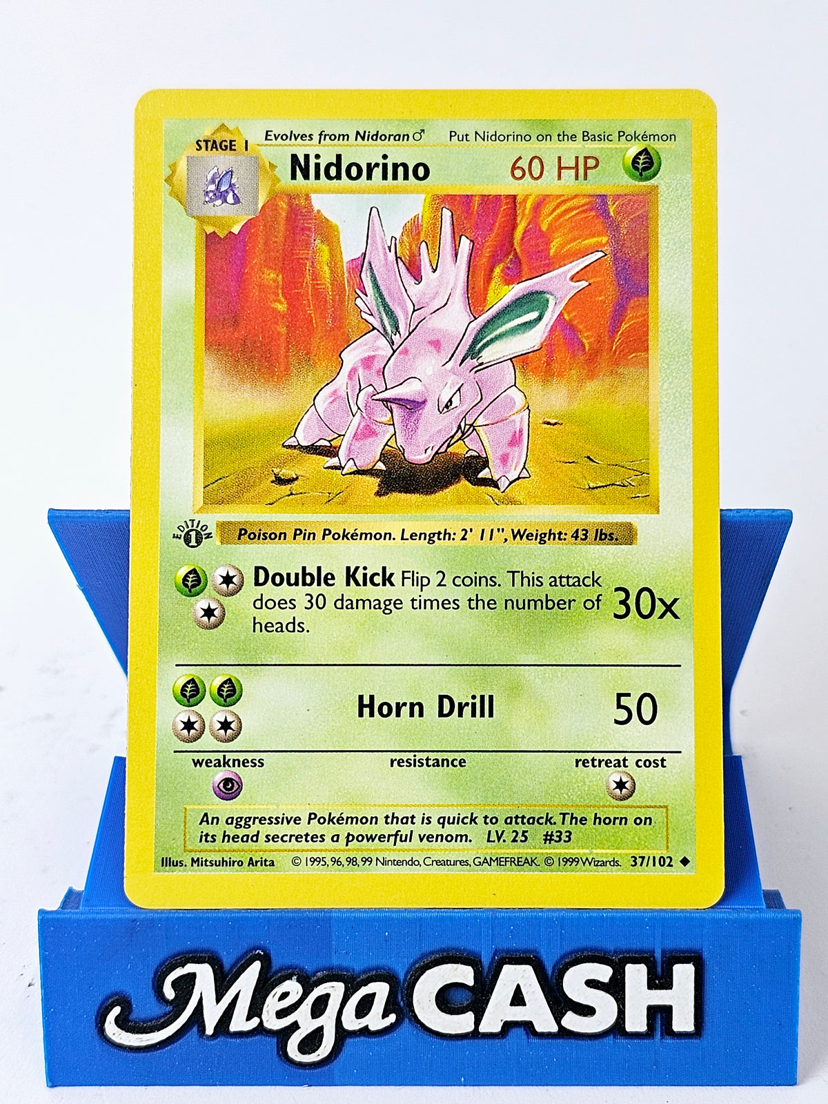 Nidorino 37/102 First 1st Edition Shadowless Base Set 1999 NM