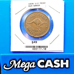 RARE Australia 1939 Half 1/2 Penny Kangaroo Reverse