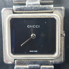 LADIES - GUCCI WATCH - 3600 - Black Dial Stainless Steel G Bezel Square