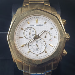 MENS - MICHAEL HILL - ANALOGUE WATCH - 9278 - GOLD METAL BAND