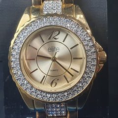 LADIES - ELITE - ANALOGUE WATCH - 5088666 - GOLD STEEL BAND