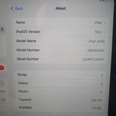 APPLE - TABLET - IPAD A16 - 128GB W/ BOX AND CHARGER - WIFI Only