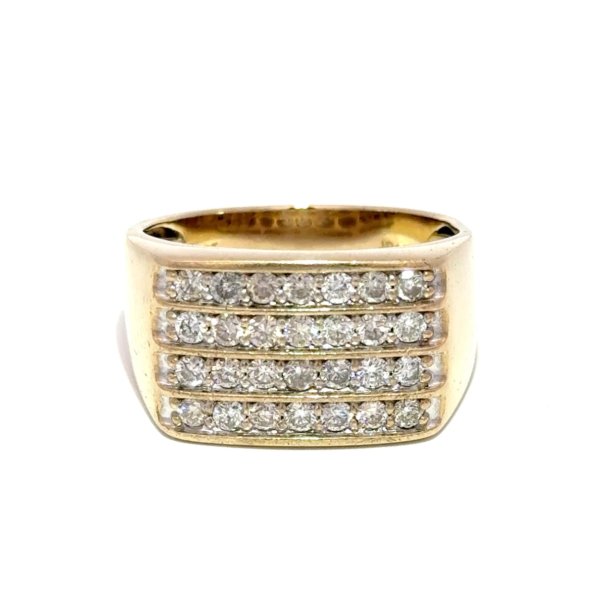 9ct Yellow Gold Four-Row Diamond Signet Ring