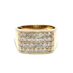 9ct Yellow Gold Four-Row Diamond Signet Ring