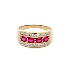 9ct Yellow Gold Ruby Multistone Ring with White Accents