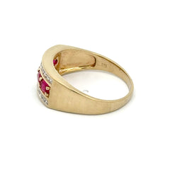 9ct Yellow Gold Ruby Multistone Ring with White Accents