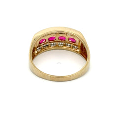 9ct Yellow Gold Ruby Multistone Ring with White Accents