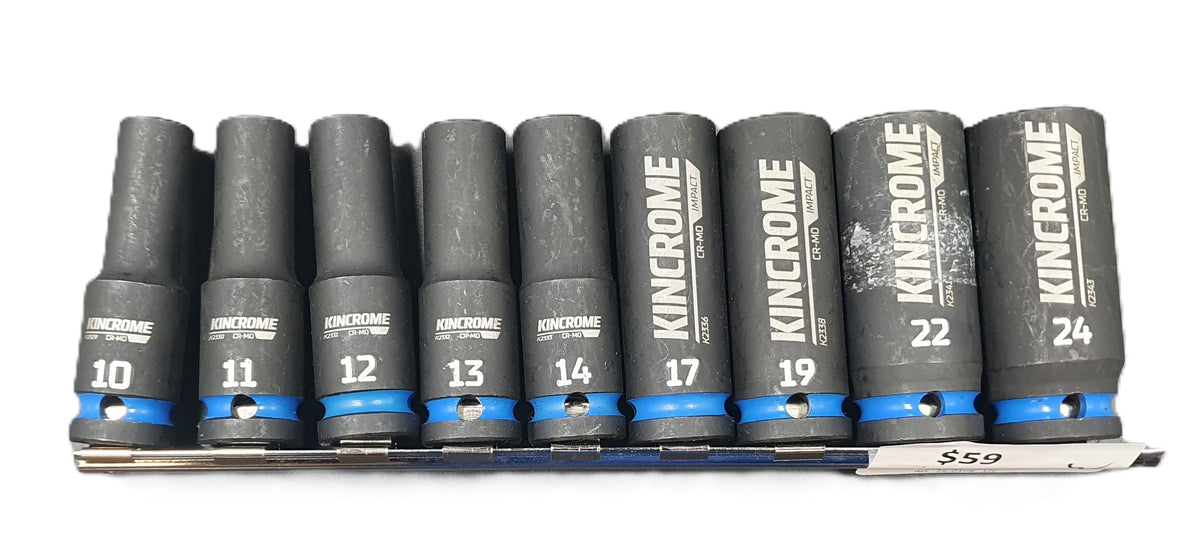 KINCROME - Deep Impact Socket 1/2" Drive - 10-24mm - 9 Piece Rail