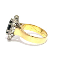 18ct Yellow Gold Sapphire Marquise Halo Ring with Diamonds