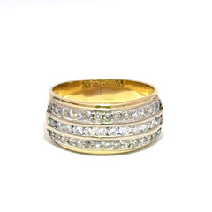 18ct Yellow Gold Three-Row Diamond Band Ring